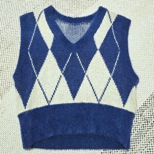 Blue and Cream Lightweight Sweater Vest, small
